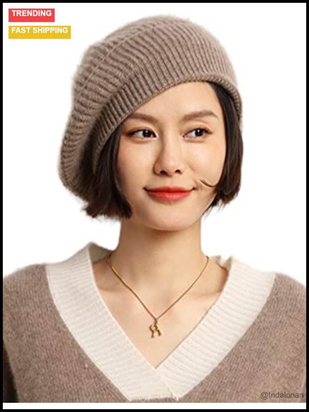 Cashmere Merino Wool Knitted Oversized Beret Beanie Winter Hat
